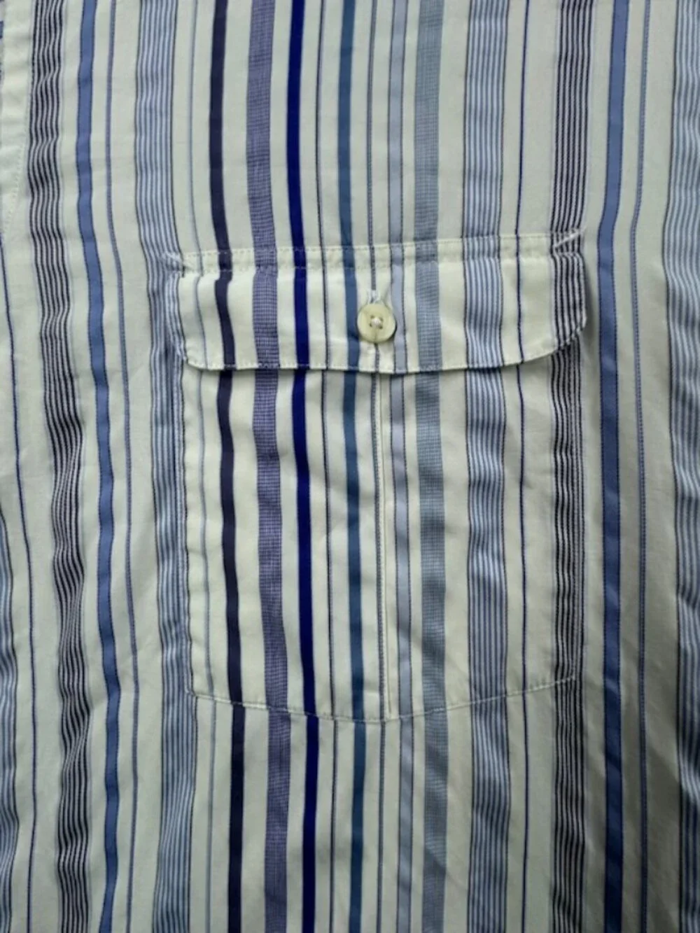 Faconnable Blue White Button-Down Striped Logo Medium Shirt Men Pocket Cotton